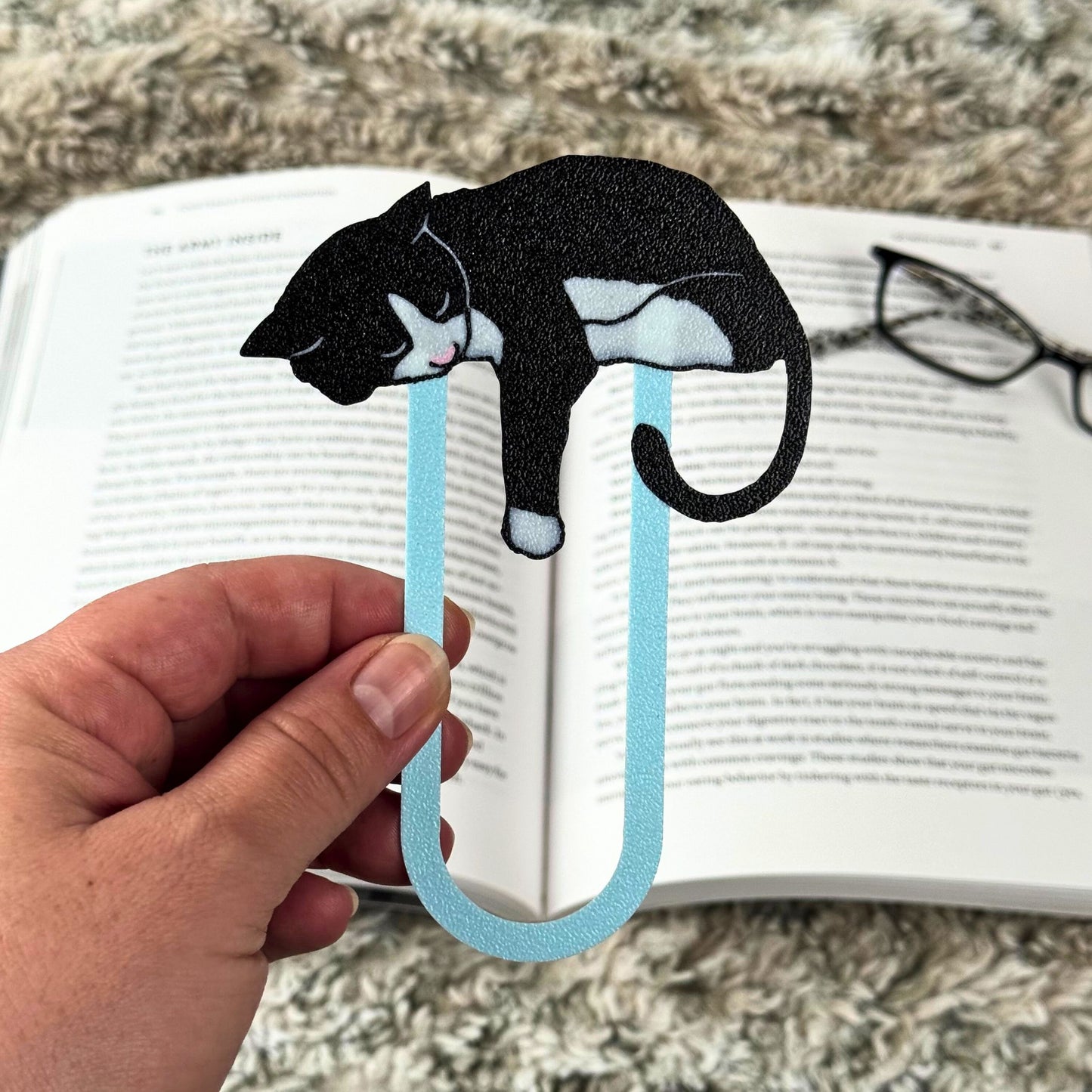 Adorable Black Tuxedo Cat Bookmark - Flexible Paperclip Design