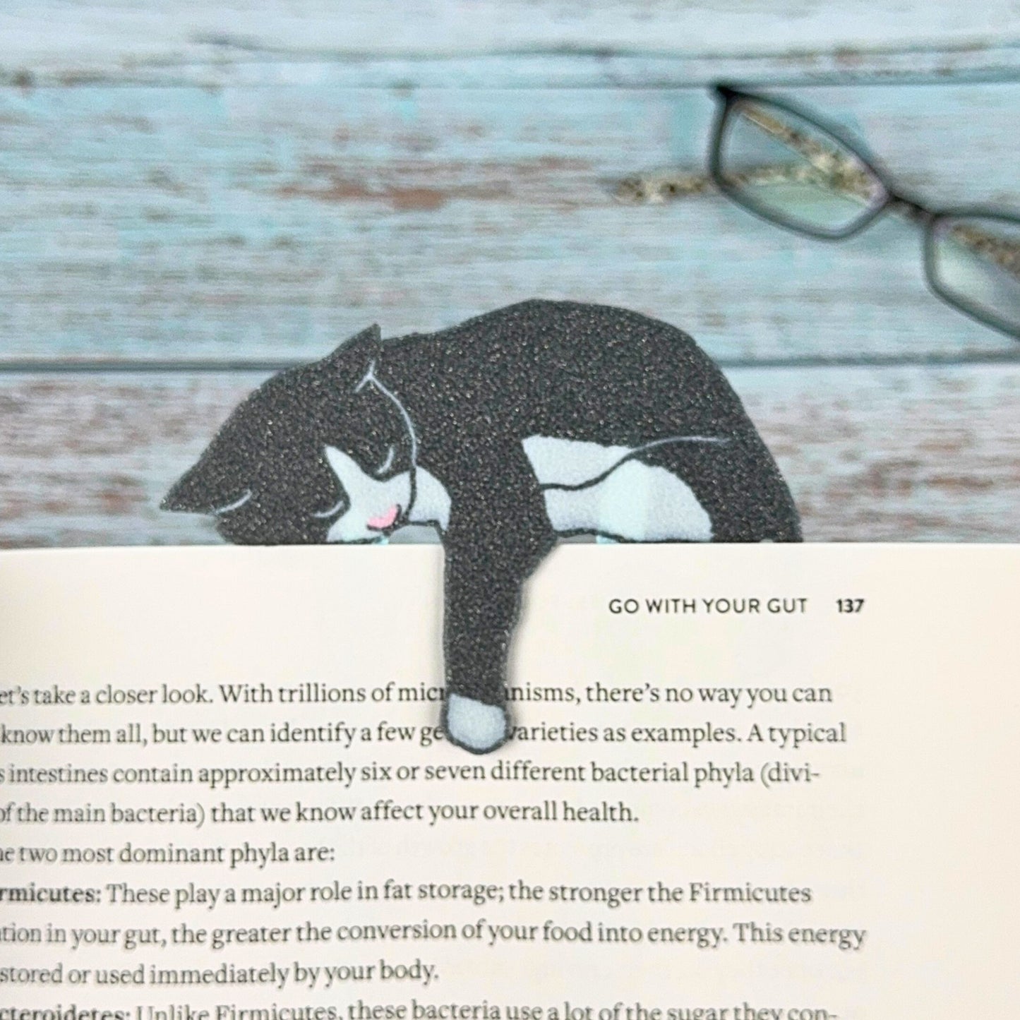 Adorable Gray Tuxedo Cat Bookmark - Flexible Paperclip Design