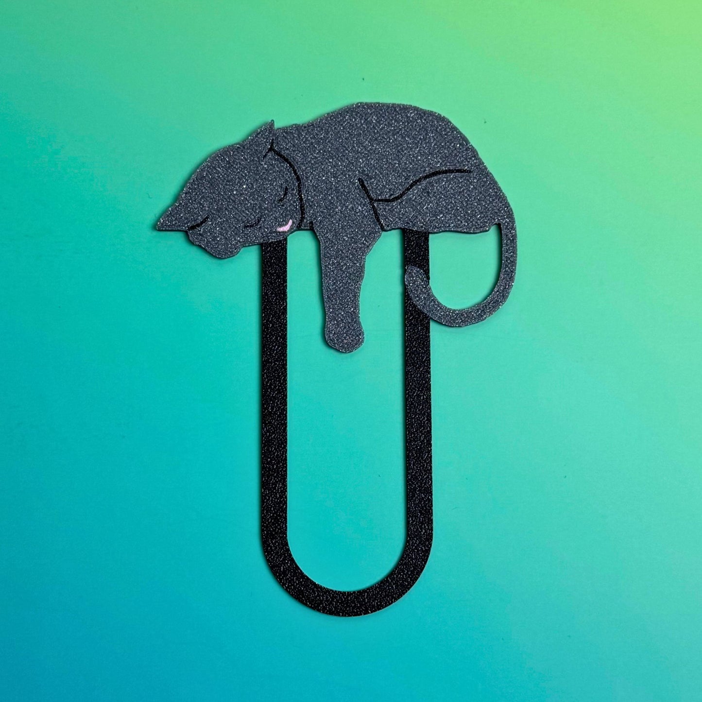 Adorable Sleepy Gray Cat Bookmark - Flexible Paperclip Design