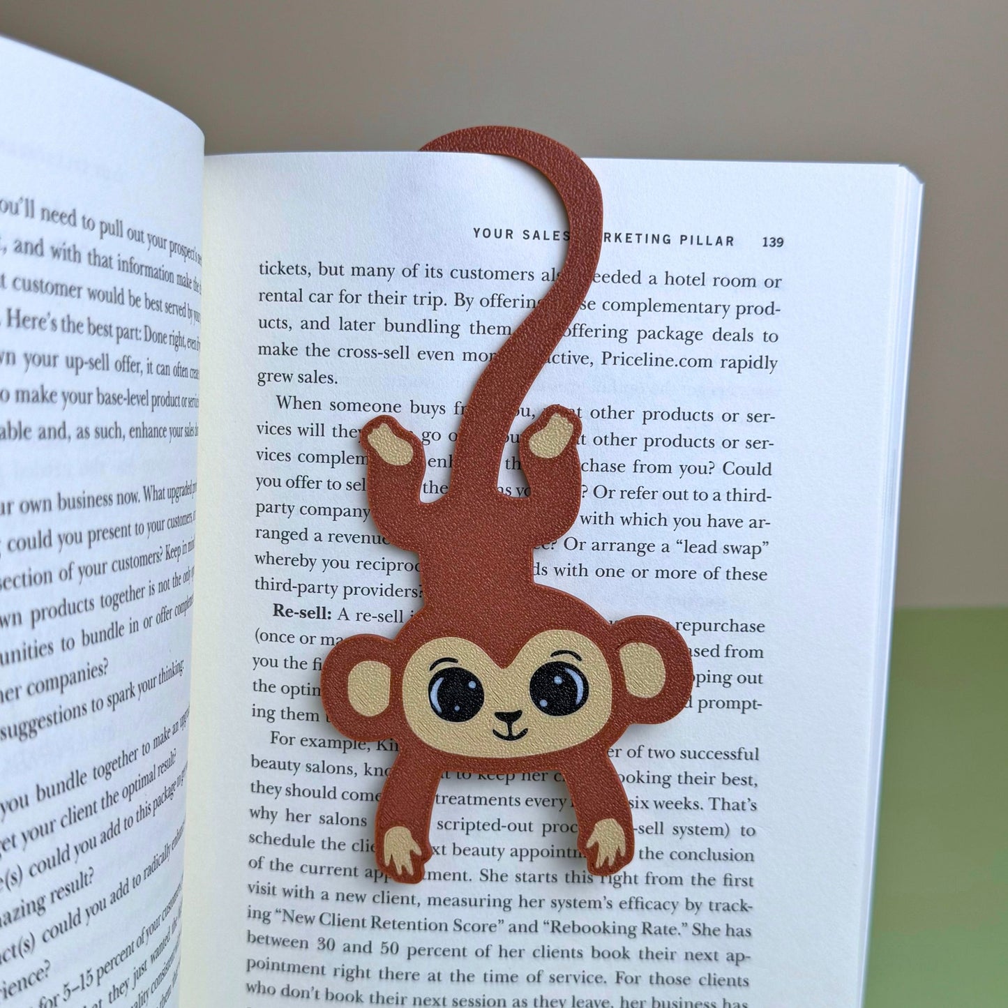 Fun Monkey Hanging from Tail Bookmark - Animal Gift for Readers