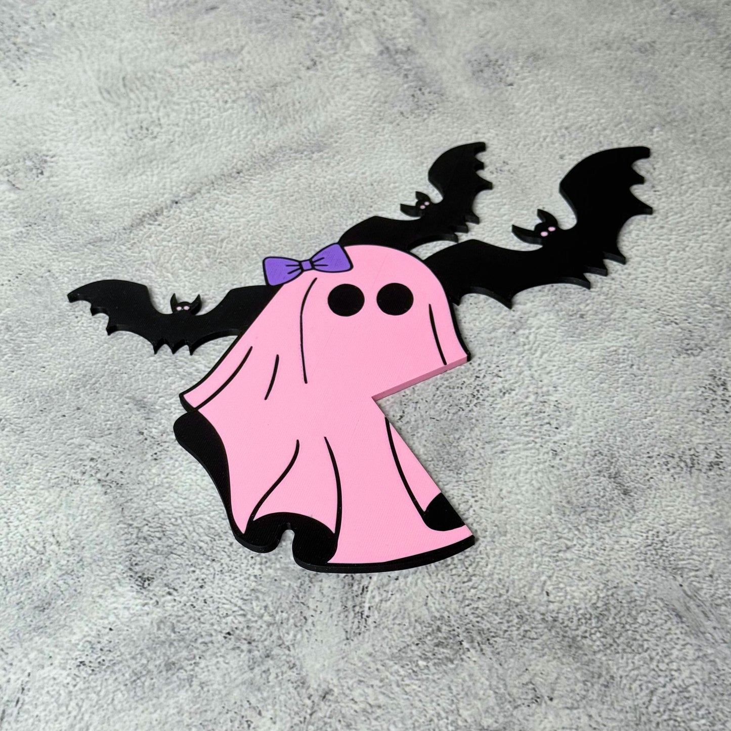 Pink Ghost Bat Halloween Door Corner Sign