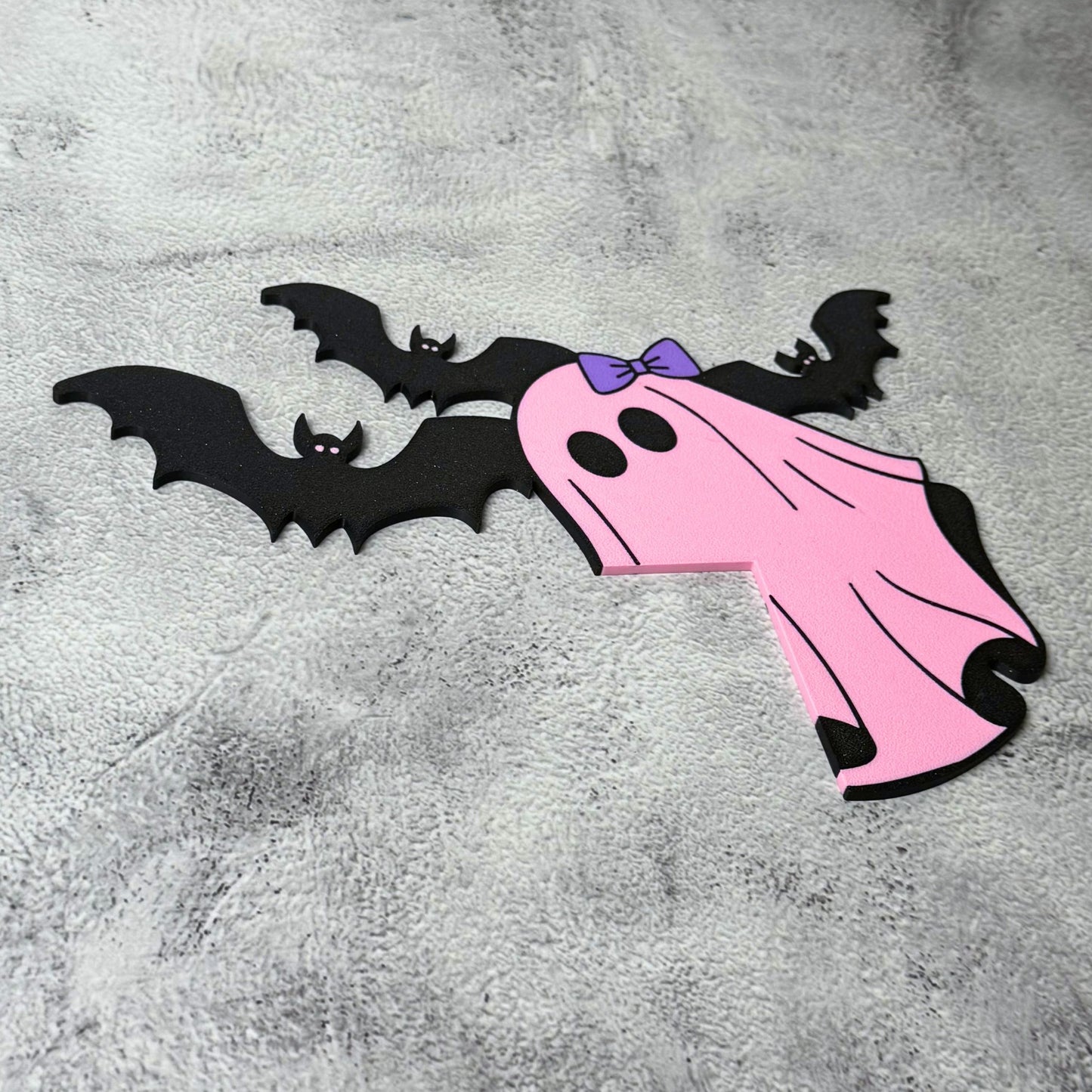 Pink Ghost Bat Halloween Door Corner Sign