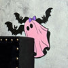 Pink Ghost Bat Halloween Door Corner Sign