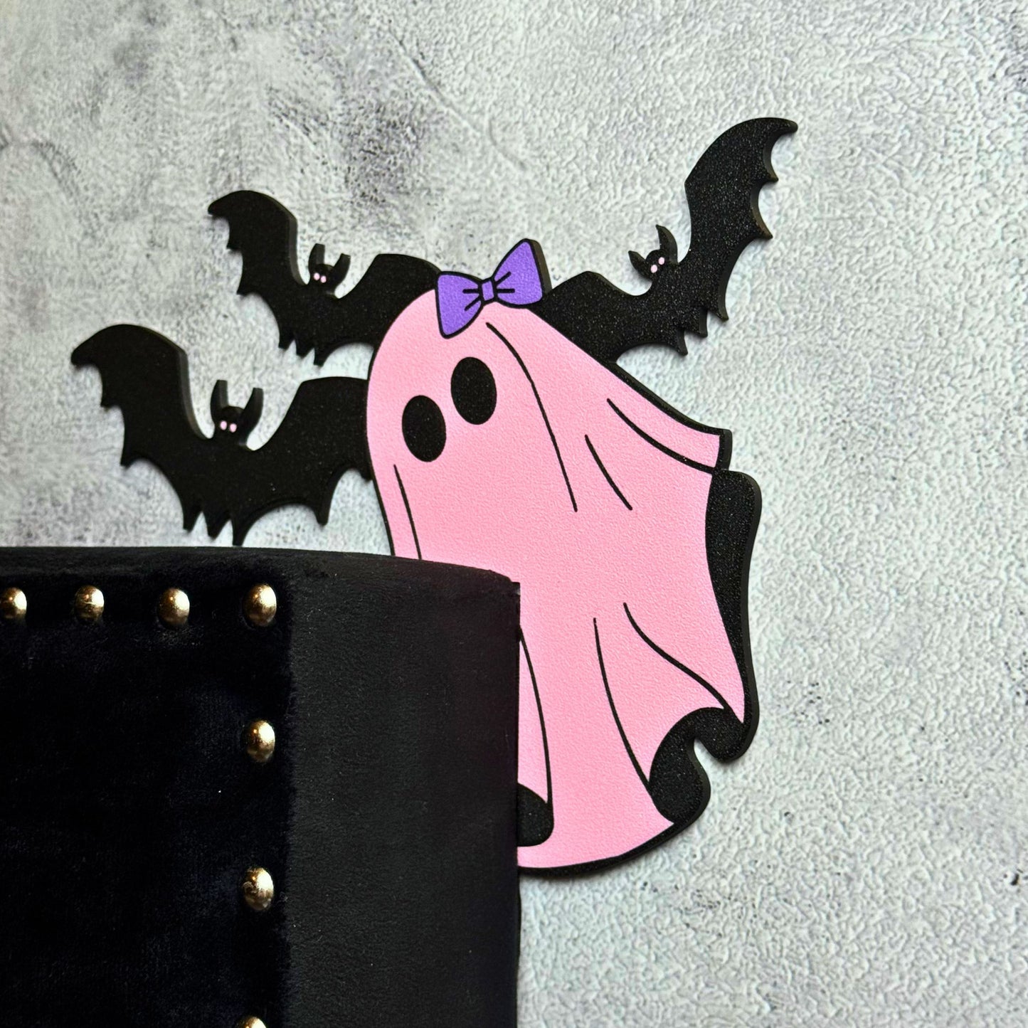 Pink Ghost Bat Halloween Door Corner Sign