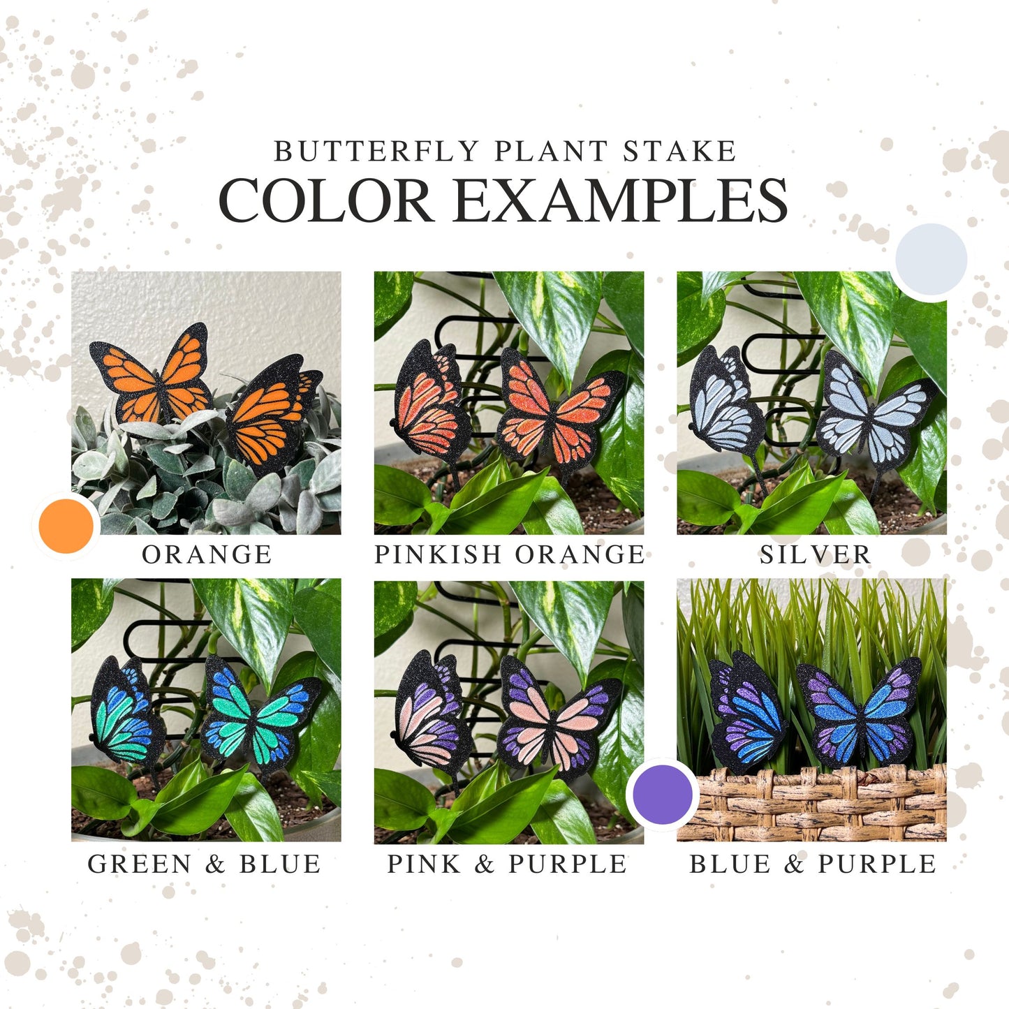 Custom Colorful Butterfly Plant Stake Set of 2 for Houseplants