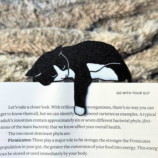 Adorable Black Tuxedo Cat Bookmark - Flexible Paperclip Design