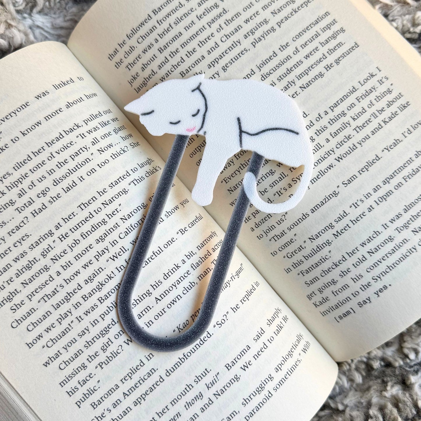 White Cat Bookmark | Sleepy Cat Reader Gift