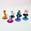 Seven vibrant color combinations of the vinyl record lip balm holders