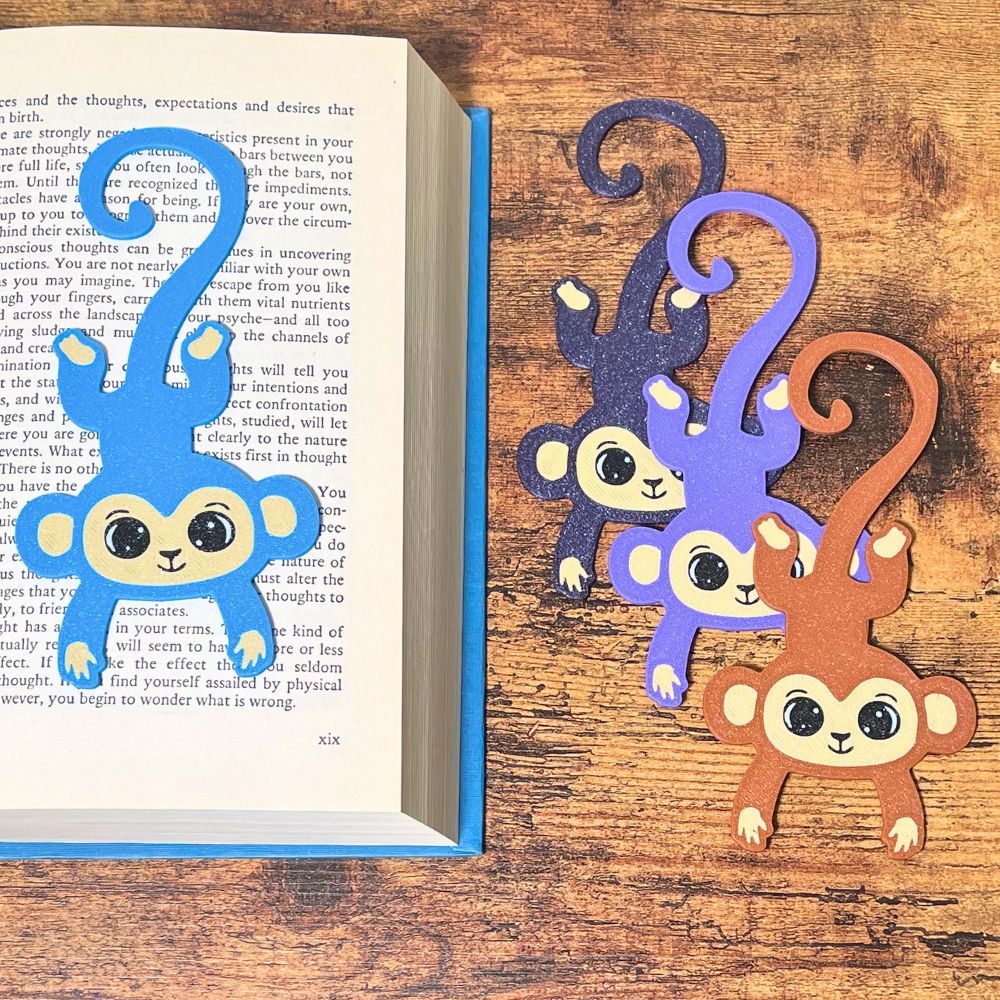 Fun monkey bookmarks in multiple colors