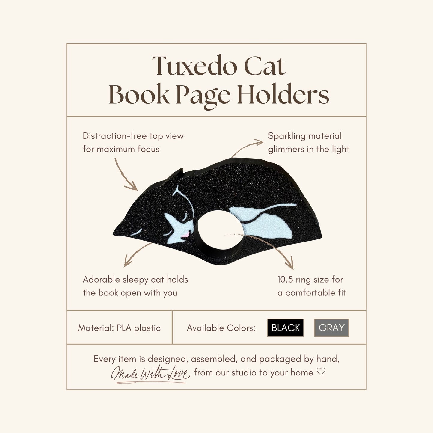 Adorable Tuxedo Cat Book Page Holder Ring