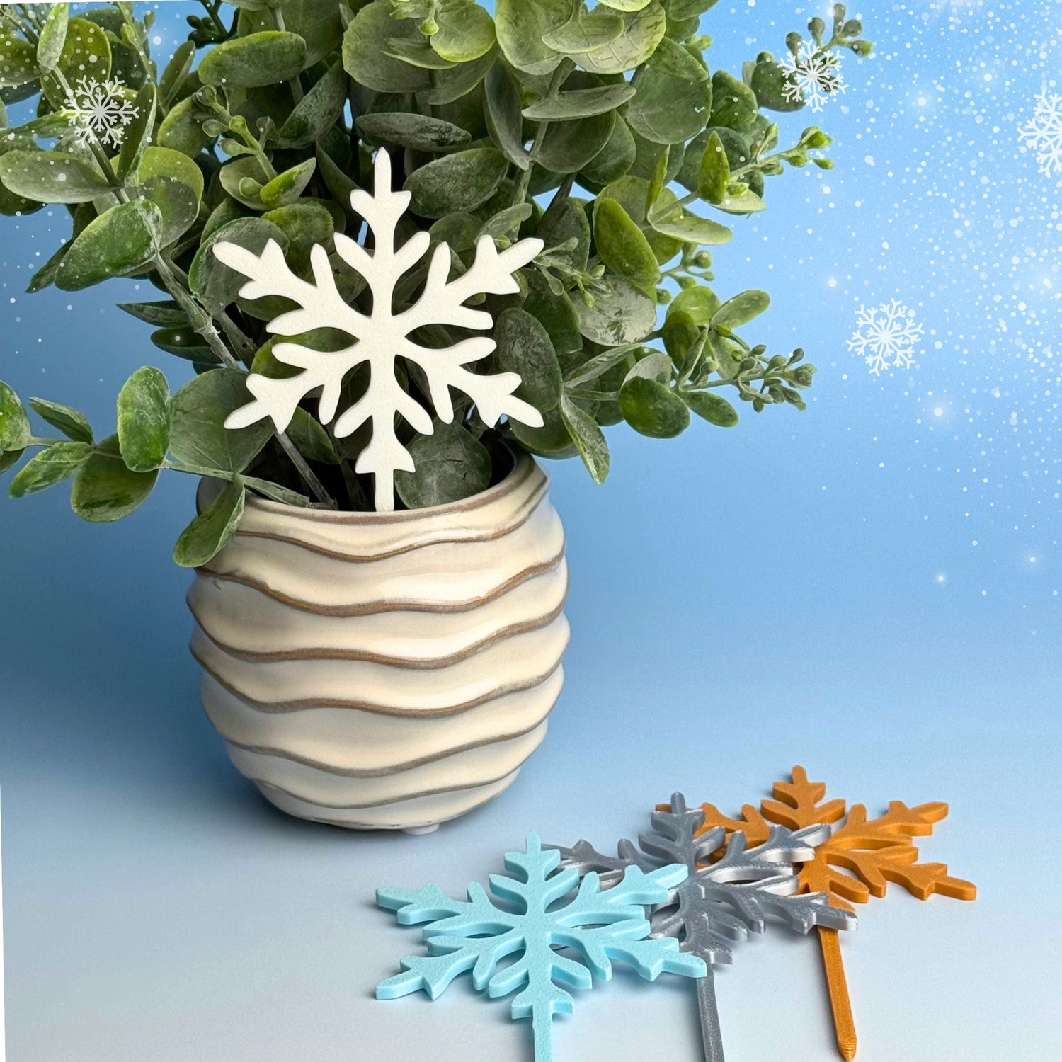 Dramatically lit crime scene plant decor stake sets on display