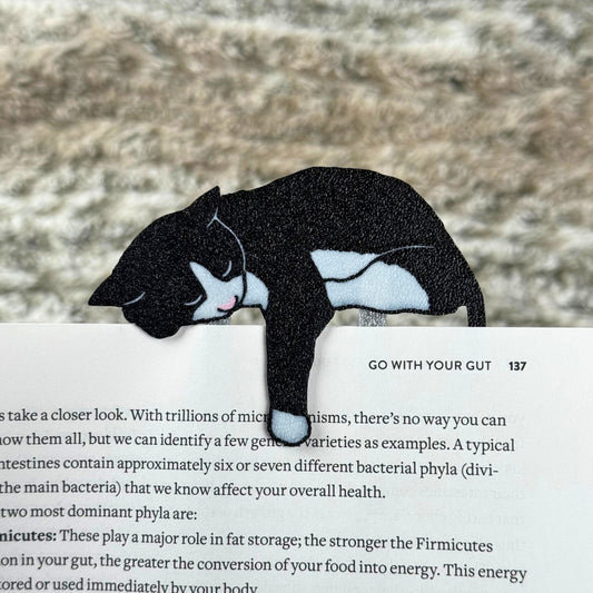 Adorable Black Tuxedo Cat Bookmark - Flexible Paperclip Design