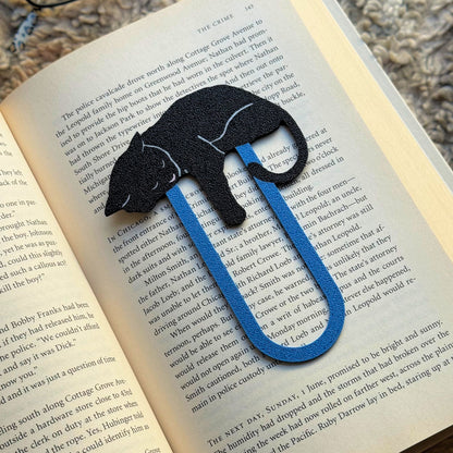 Adorable Sleepy Black Cat Bookmark - Flexible Paperclip Design