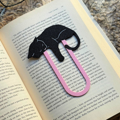 Adorable Sleepy Black Cat Bookmark - Flexible Paperclip Design