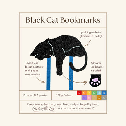 Adorable Sleepy Black Cat Bookmark - Flexible Paperclip Design