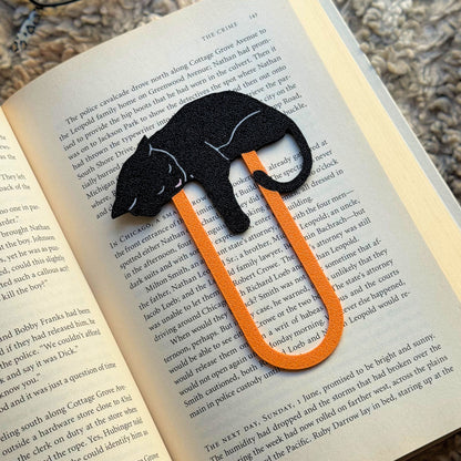 Adorable Sleepy Black Cat Bookmark - Flexible Paperclip Design