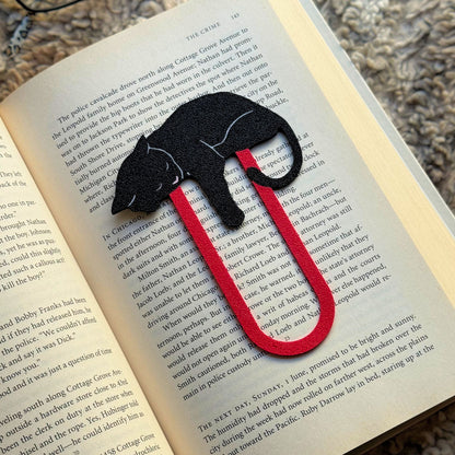 Adorable Sleepy Black Cat Bookmark - Flexible Paperclip Design