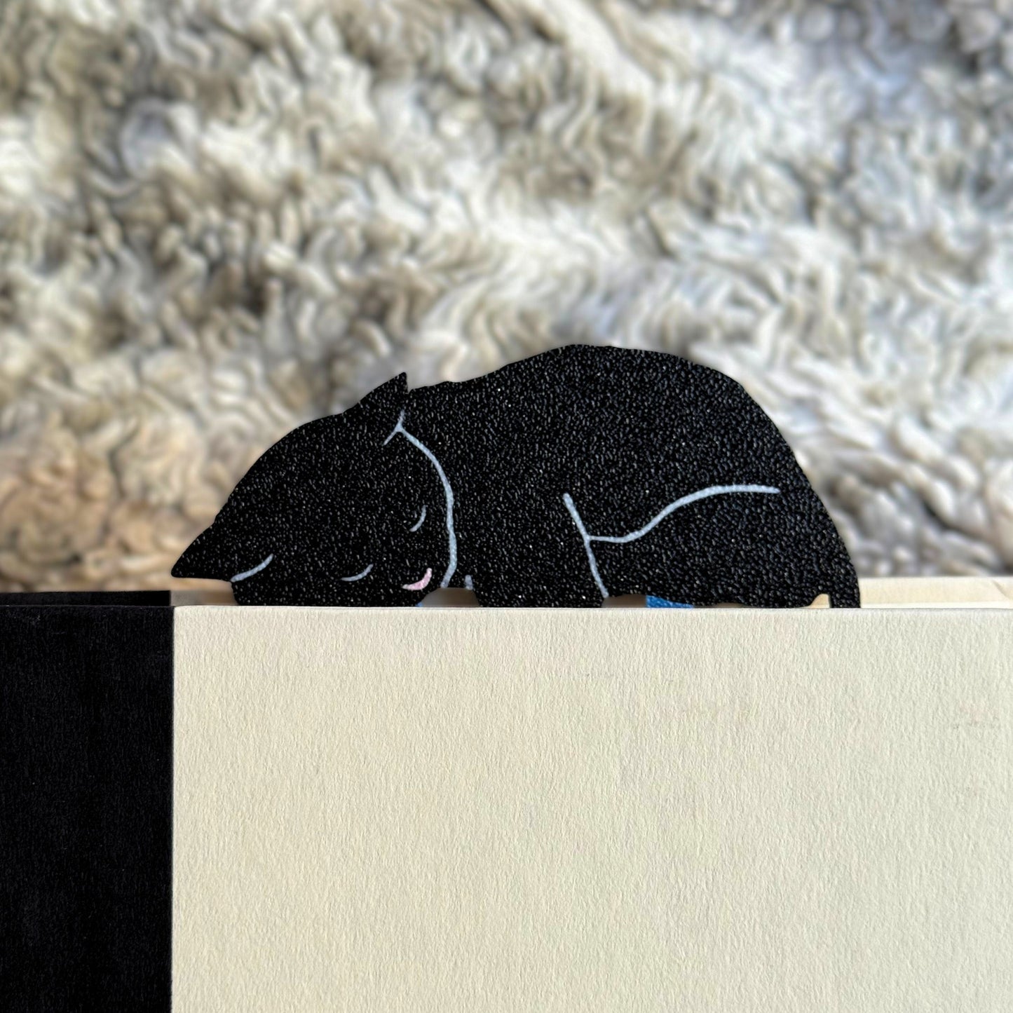 Adorable Sleepy Black Cat Bookmark - Flexible Paperclip Design