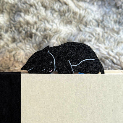Adorable Sleepy Black Cat Bookmark - Flexible Paperclip Design