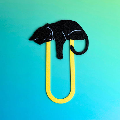 Adorable Sleepy Black Cat Bookmark - Flexible Paperclip Design