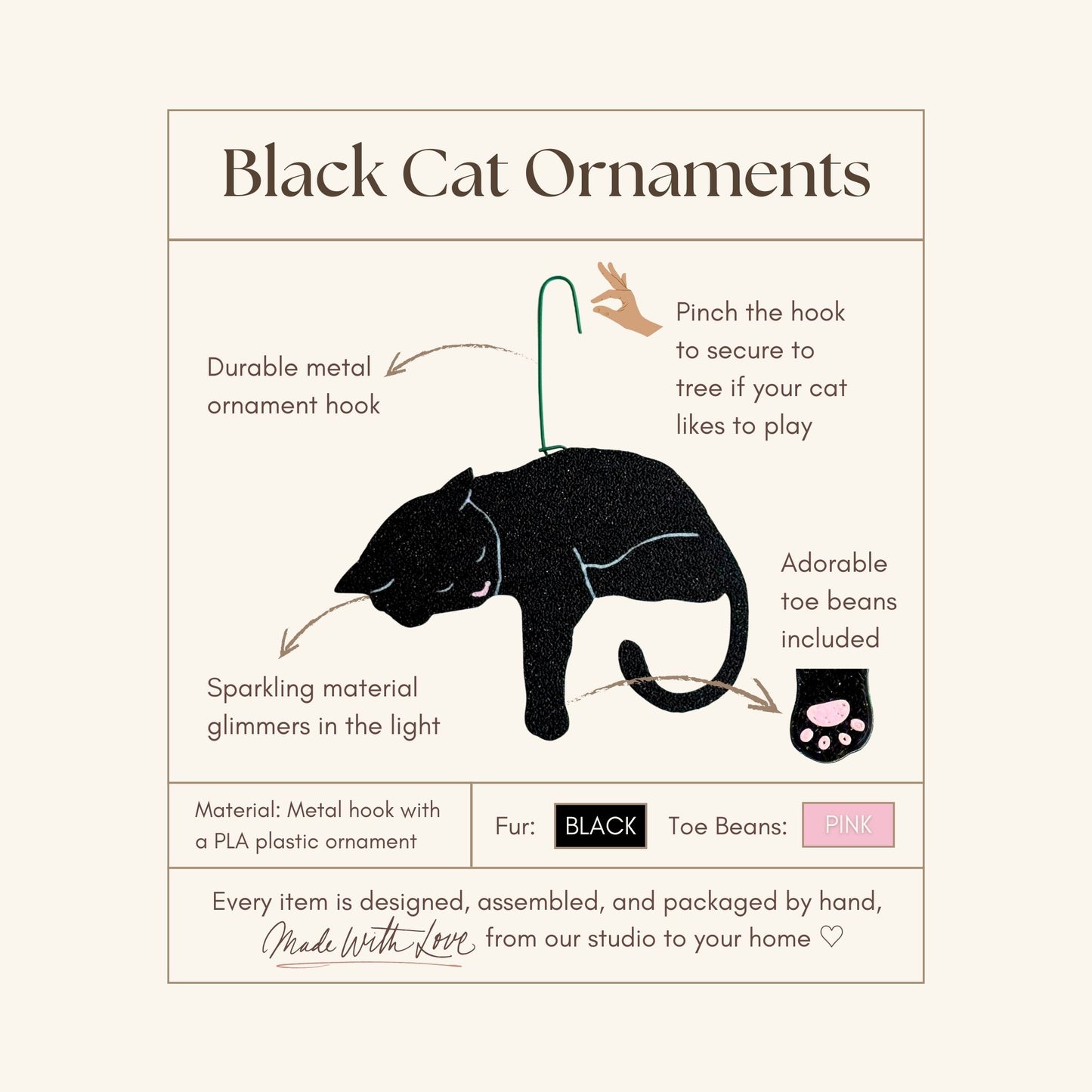 Black Cat Ornament with Adorable Toe Beans