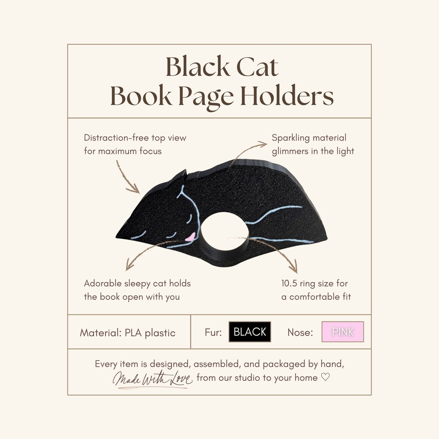 Adorable Black Cat Book Page Holder Ring