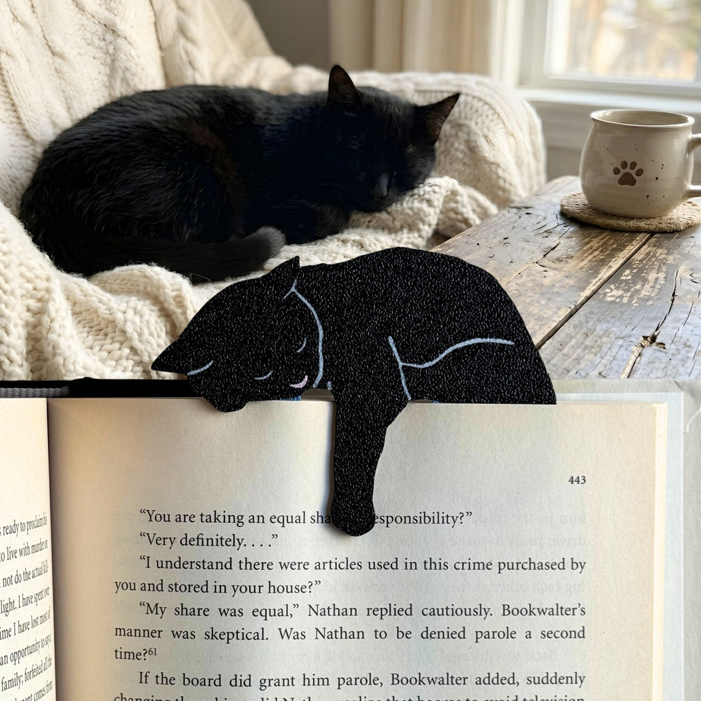 Adorable Sleepy Black Cat Bookmark - Flexible Paperclip Design