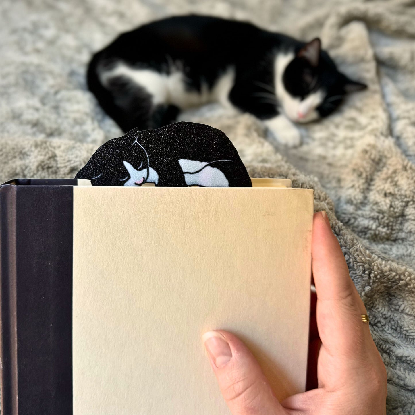 Adorable Black Tuxedo Cat Bookmark - Flexible Paperclip Design