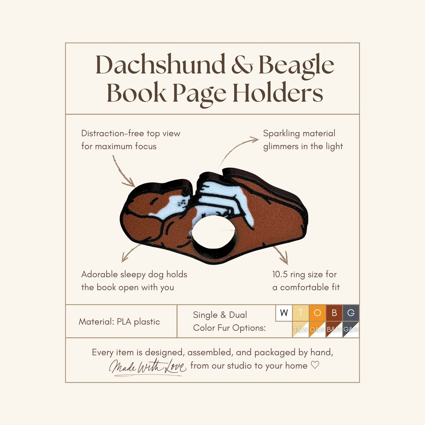 Adorable Dachshund or Beagle Dog Book Page Holder Ring