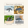 Promotional image for gray cat products including tuxedo cats, ornaments, plant stakes, and shelf pets.