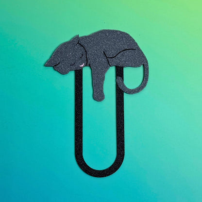 Adorable Sleepy Gray Cat Bookmark - Flexible Paperclip Design