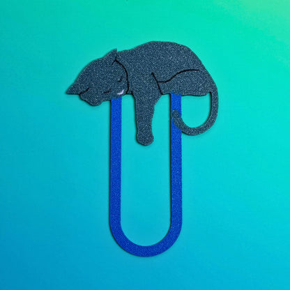 Adorable Sleepy Gray Cat Bookmark - Flexible Paperclip Design