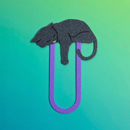 Adorable Sleepy Gray Cat Bookmark - Flexible Paperclip Design