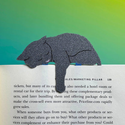 Adorable Sleepy Gray Cat Bookmark - Flexible Paperclip Design
