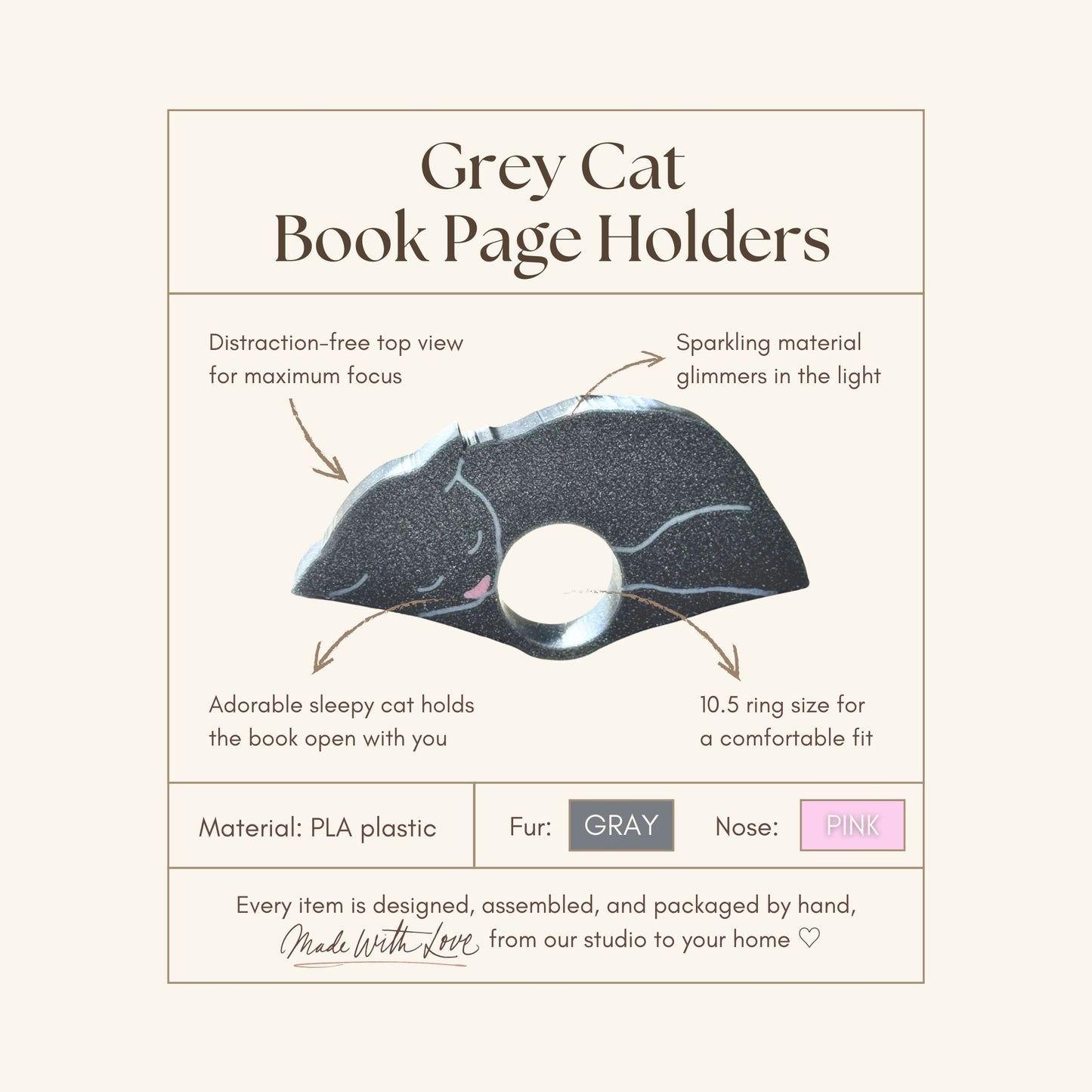 Gray Cat Book Page Holder | Book Lover Gift