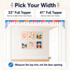 Pick your width guide comparing 33 inch and 41 inch full paint drip door toppers on a doorway