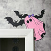Pink Ghost Bat Halloween Door Corner Sign