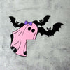 Pink Ghost Bat Halloween Door Corner Sign