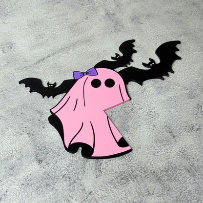 Pink Ghost Bat Halloween Door Corner Sign