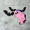 Pink Ghost Bat Halloween Door Corner Sign