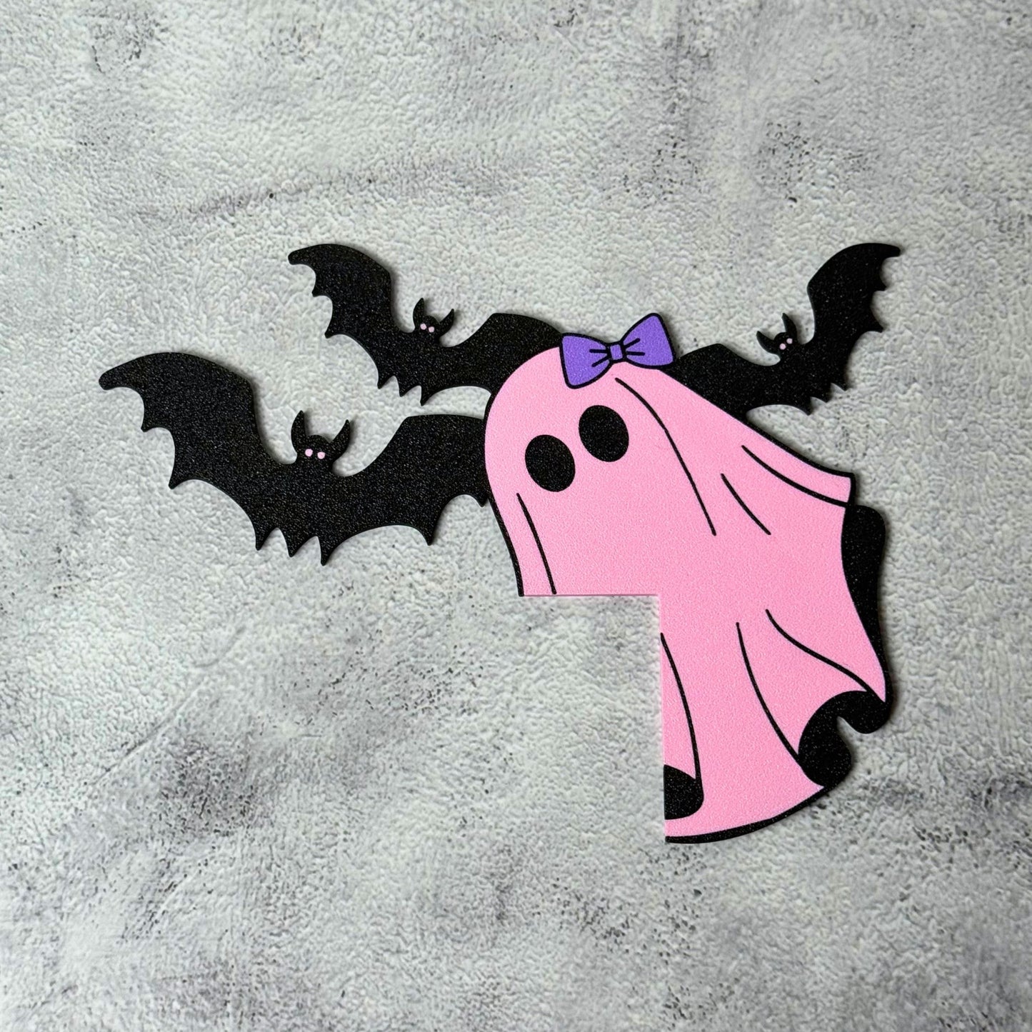 Pink Ghost Bat Halloween Door Corner Sign
