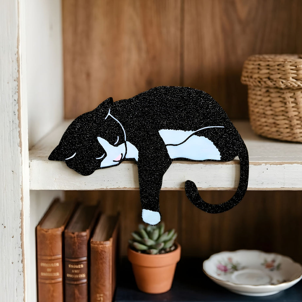 Tuxedo Cat Shelf Pet | Black and White Cat Shelf Decor