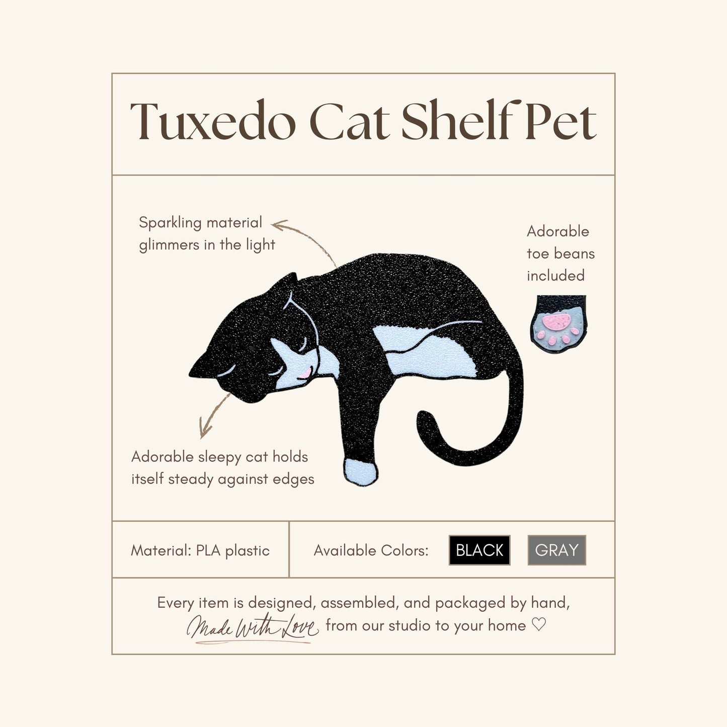Tuxedo Cat Shelf Pet | Black and White Cat Shelf Decor
