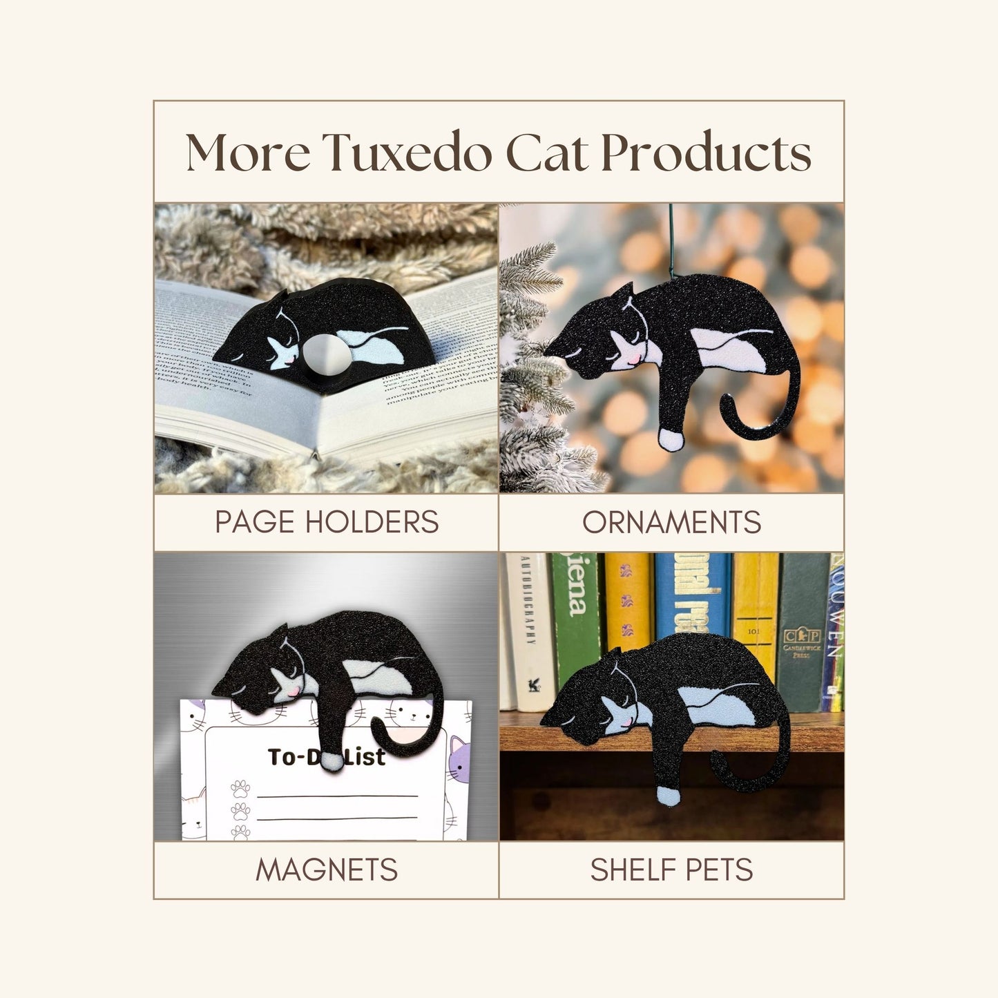 Adorable Black Tuxedo Cat Bookmark - Flexible Paperclip Design