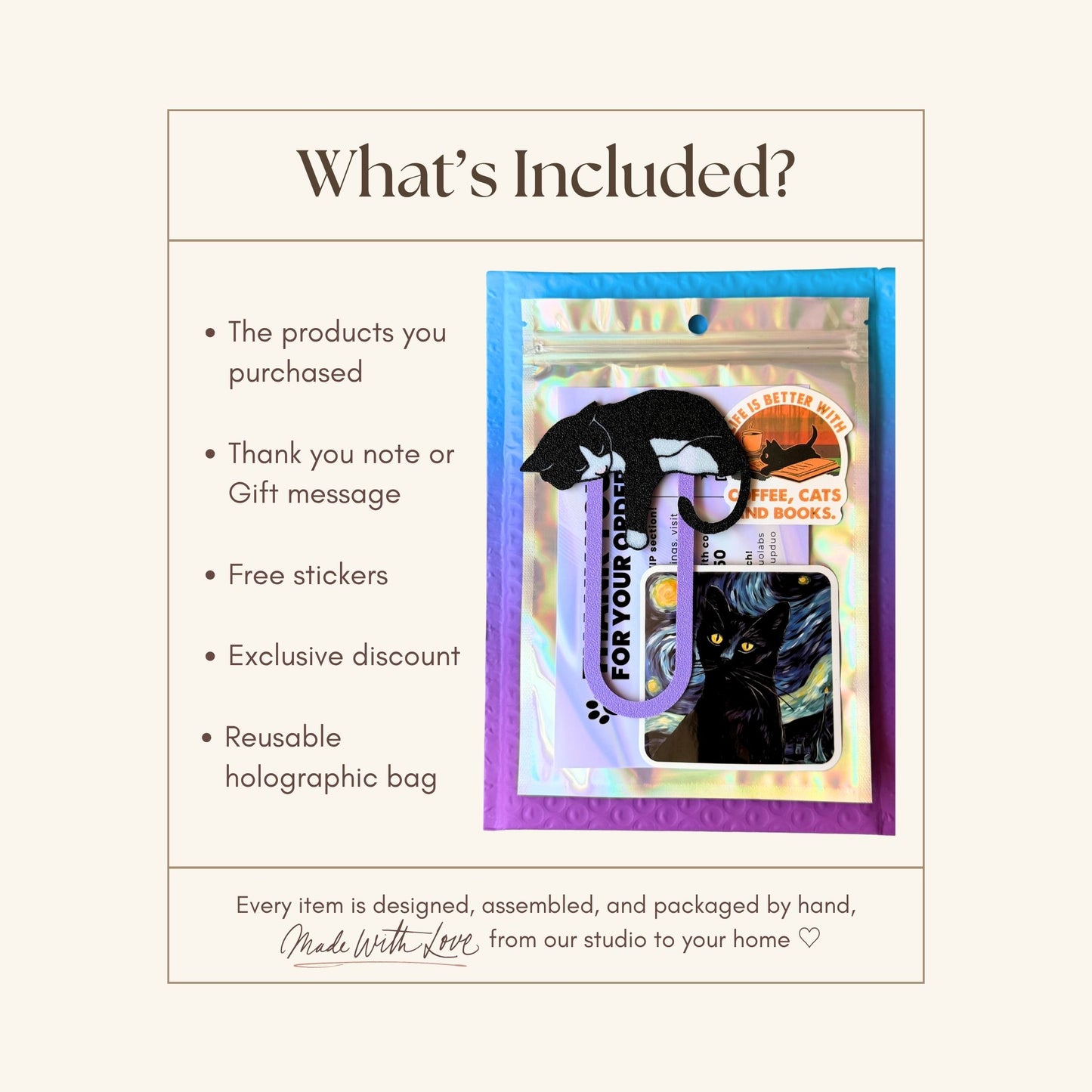 Adorable Black Tuxedo Cat Bookmark - Flexible Paperclip Design