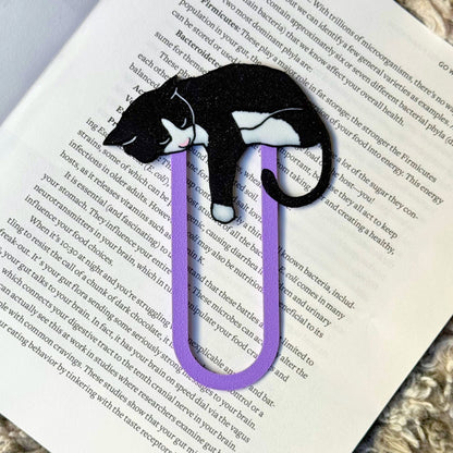 Adorable Black Tuxedo Cat Bookmark - Flexible Paperclip Design