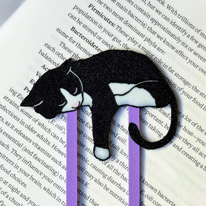 Adorable Black Tuxedo Cat Bookmark - Flexible Paperclip Design