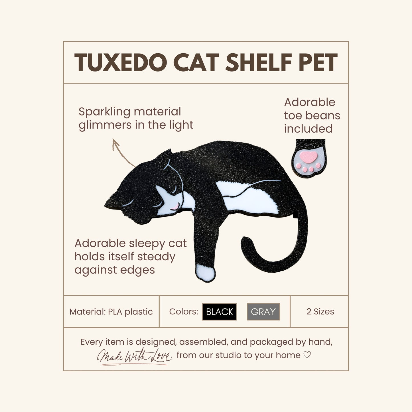Tuxedo Cat Shelf Pet | Black and White Cat Lover Gift