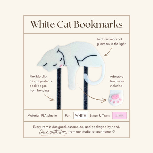 White Cat Bookmark | Sleepy Cat Reader Gift