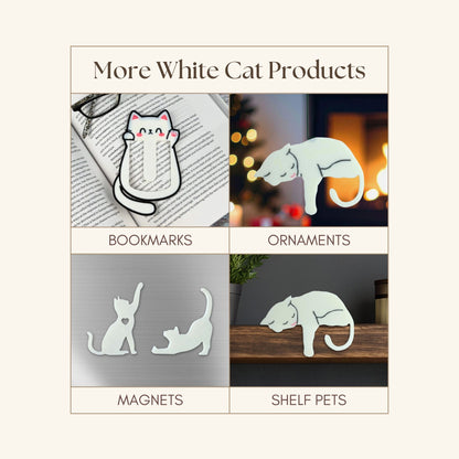 White Cat Bookmark | Sleepy Cat Reader Gift